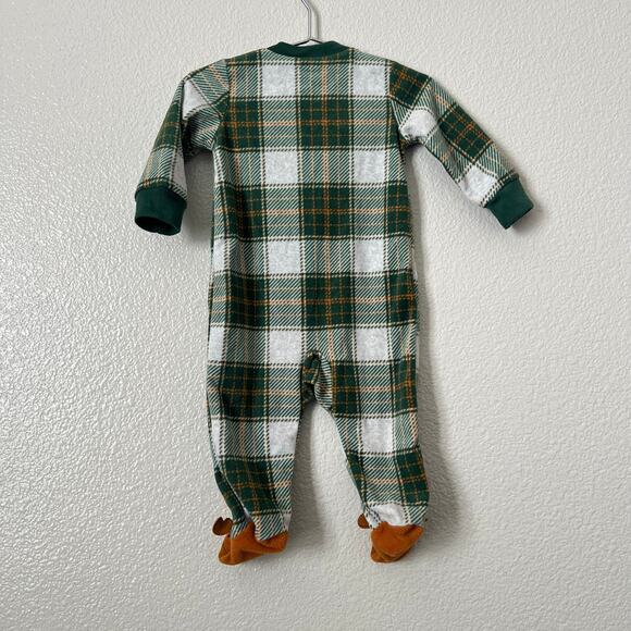 Carter’s reindeer fleece zip footie onesie green tan brown plaid - Picture 4 of 6